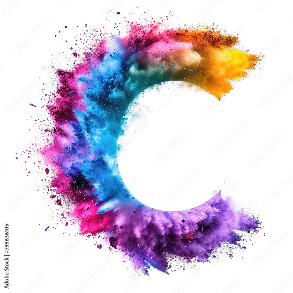 Multicolored powder Holi font explosion isolated on transparent ...