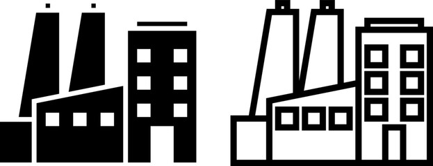 factory icon, sign, or symbol in glyph and line style isolated on transparent background. Vector illustration