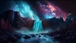 cosmic expanse in a waterfall, beautiful colors, vibrant, night sky, dreamscape, wallpaper