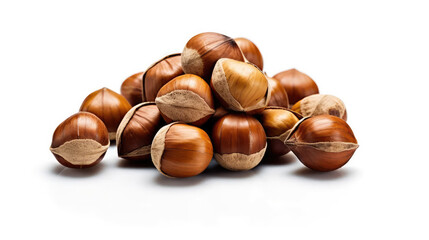 hazelnuts pile on white background. Healthy food, healthy lifestyle