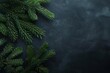 Elegant christmas design with close-up of green fir tree branches Dark moody tones And space for seasonal quotes