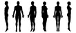 © あしたばきょうこ - 男女 人体シルエット 全身正面 横向き 後ろ姿 斜めのイラストセット モノクロ