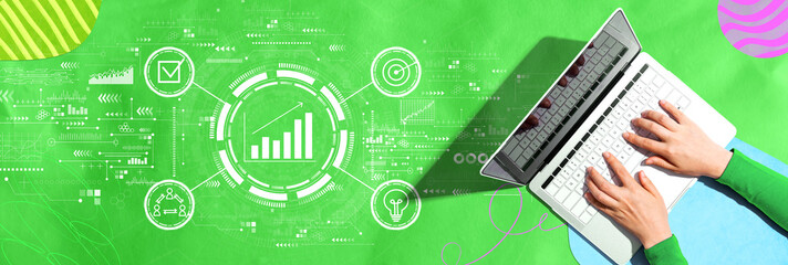 Aufkleber - marketing concept with person using a laptop computer