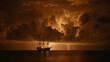 As lightning strikes nearby the captain directs the ship to change course and head away from the menacing storm cells.