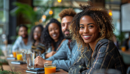 Group of co workers at a meeting. People working at a supportive work environment.