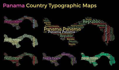 Poster - Panama. Set of typography style country illustrations. Panama map shape built of horizontal and vertical country names. Vector illustration.