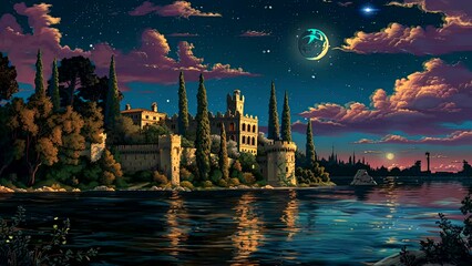 Wall Mural - night view of the city. Seamless looping time-lapse virtual 4k video animation background	