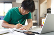 © Wavebreak Media - Teenage Asian boy studying intently at home, with copy space