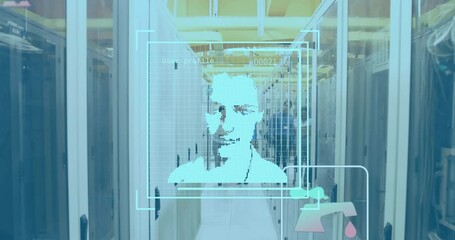 Wall Mural - Animation of data processing over diverse it people by computer servers