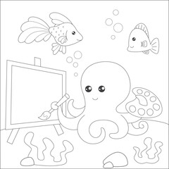 Wall Mural - coloring octopus drawing