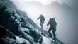 Two climbers climbing on a dangerous glacier mountain alps with ice and snow, background, wallpaper, hiking	