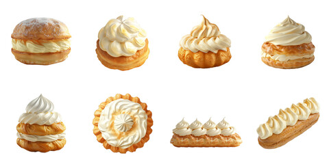 Wall Mural - Choux cream 3d mockup isolated collection without background dessert concept.