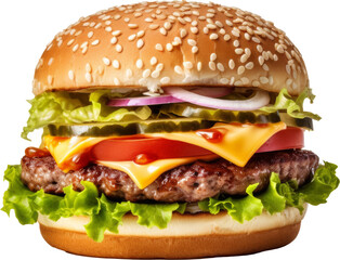 Wall Mural - beef burger isolated on transparent or white background 