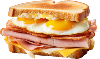 Wall Mural - egg and ham with cheese sandwich isolated on transparent or white background 