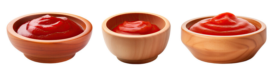 Wall Mural - Wooden bowls with ketchup isolated on transparent background