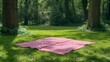 © rorozoa - Serene picnic spot with red and white checkered blanket in a lush green park