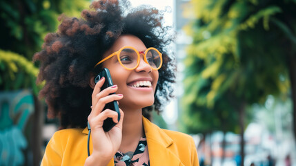 Poster - African American young woman talking on cell phone.