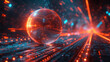 © Justlight - In this abstract image a floating holographic sphere is surrounded by streams of data that swirl and merge representing the seamless integration of technology and financial