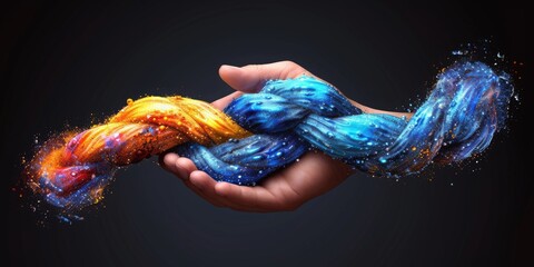 Wall Mural - Hands Cradle a Swirling Galaxy node, Artfully Blending Celestial Stardust and Cosmic Colors in a Vibrant Display of Universal Art, Generative AI