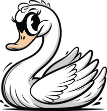Cartoon Swcartoon Swan, Vector Illustration Isolated On White Backgroundan, Vector Illustration