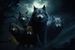 A pack of wolves under the full moon, Evoking the Wild and Untamed Spirit of Nature, AI generated