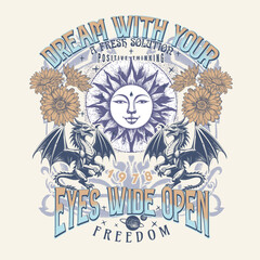 Wall Mural - Stay positive and happy.Mystic order.Mystery slogan with mystical Snake illustration for t-shirt prints and other uses.