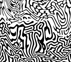 Poster - Glitched distorted op art pattern. Abstract black and white geometric background with curved lines.