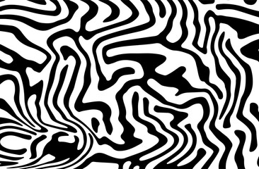 Poster - Glitched distorted op art pattern. Abstract black and white geometric background with curved lines.