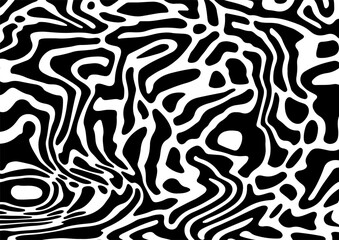 Poster - Glitched distorted op art pattern. Abstract black and white geometric background with curved lines.