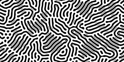 Poster - Glitched distorted op art pattern. Abstract black and white geometric background with curved lines.