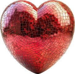 Wall Mural - Red Heart Disco Ball isolated on transparent background. PNG