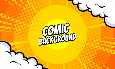 Sticker - Comic yellow background with cloud illustration