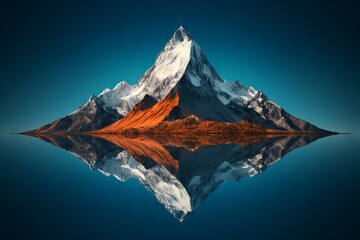 Reflection of a mountain peak in a mirror like lake