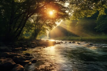 Wall Mural - The sparkling waters of a peaceful afternoon river