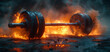 © Hamsyfr - photo of an iron barbell on the floor with a fiery background