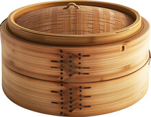 Bamboo Steamer Isolated On Transparent Background. PNG