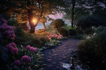 Canvas Print - A peaceful garden at the onset of blue hour