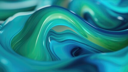 Wall Mural - The close up of a glossy liquid surface abstract in cool blue and green colors with a soft focus. 3D illustration of exuberant. generative AI