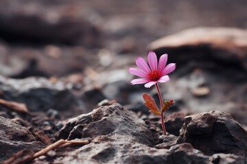 A close up of a flower blooming against all odds in a harsh environment