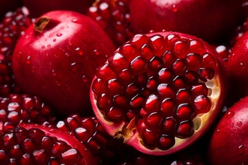 A close-up of vibrant pomegranate seeds