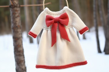 Wall Mural - A knitted baby dress with a ribbon tie