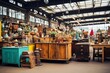 Old Market Stalls with Grungy, Colorful Wooden Counters Showcasing a Variety of Vintage Goods, Generative AI