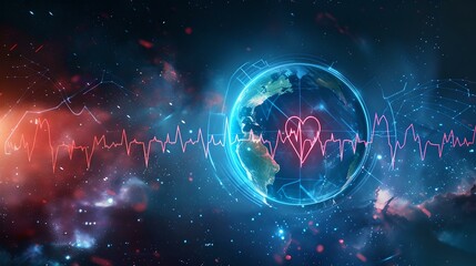 Aufkleber - Vibrant digital heartbeat with global connectivity concept. health technology innovation. AI