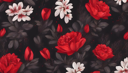 Wall Mural - Red roses on a black background. digital art