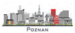 Poznan Poland City Skyline with Color Buildings isolated on white. Poznan Cityscape with Landmarks. Business Travel and Tourism Concept with Historic Architecture.