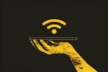 Poster - Illustration of hand presenting wi-fi symbol concept. bold graphic style, technology and connectivity theme. ideal for tech and internet usage. AI