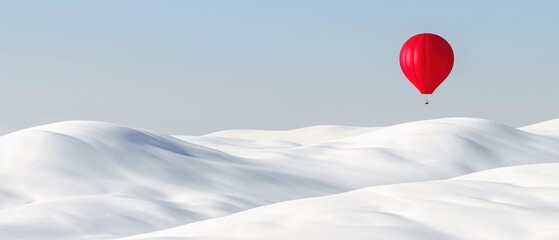 Canvas Print - a red hot air balloon flying over a snow covered mountain covered in a blanket of white, low lying snow.