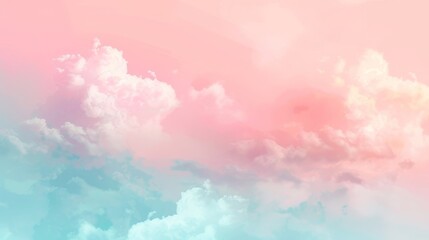 Wall Mural - dreamy cloudscape with fluffy clouds reflecting pastel pink and blue hues, suitable for backgrounds,