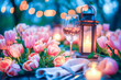 Serene Tulips and Wine Glass with Candlelight.