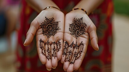Sticker - Close-up details of henna designs on women's hands during Eid al-Adha celebrations